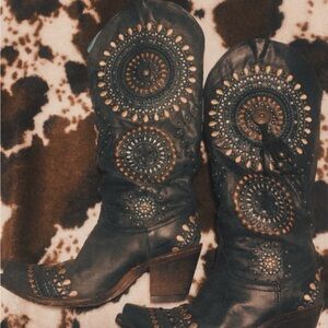 Corral studded fringe Leather boots